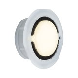 Round LED recessed light with white plastic housing and black sealing ring for indoor lighting