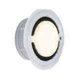 Ronde LED-inbouwlamp met witte kunststof behuizing en zwarte afdichtring voor binnenverlichting