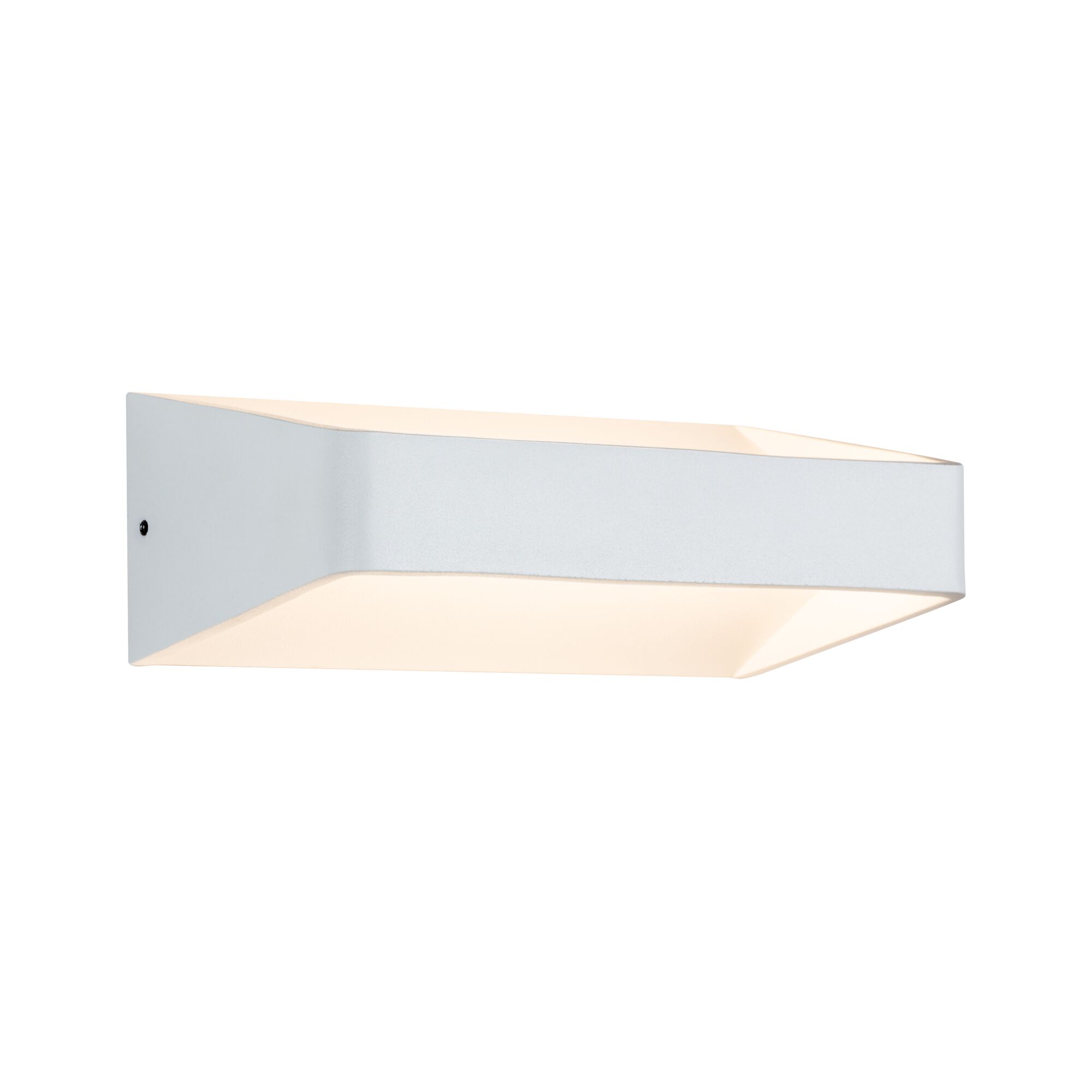 Modern white metal wall light with indirect warm white LED illumination for living spaces