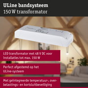 Witte LED-transformator 150 W voor ULine bandsysteem met geïntegreerde temperatuur- en kortsluitbeveiliging