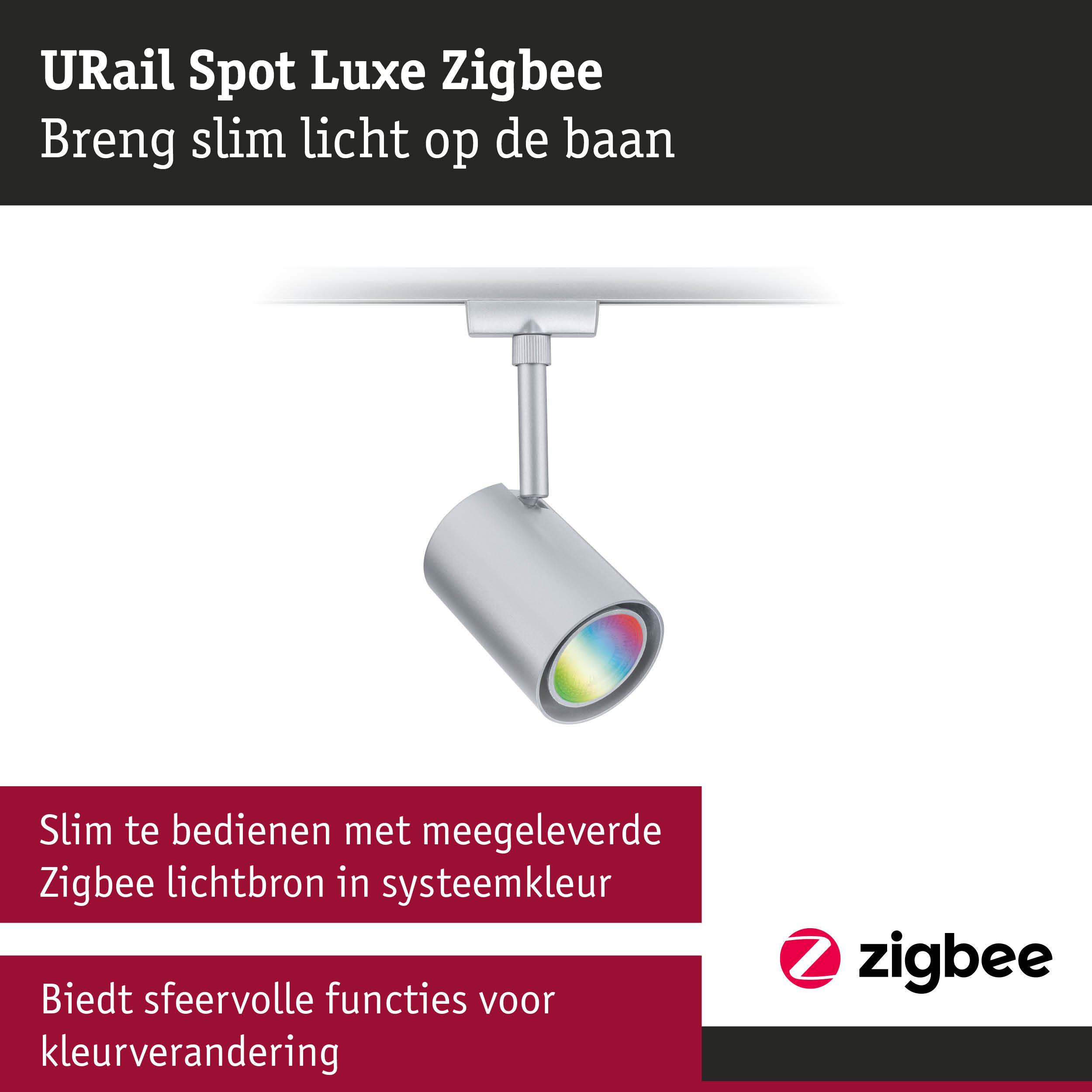 Moderne zilveren URail Spot Luxe Zigbee spot met RGB-licht voor slimme verlichting