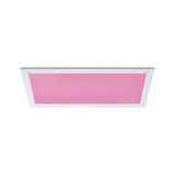 Rechteckige LED-Deckenleuchte mit weißem Rahmen und rosa Lichtfläche für moderne Raumbeleuchtung