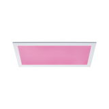 Rechteckige LED-Deckenleuchte mit weißem Rahmen und rosa Lichtfläche für moderne Raumbeleuchtung