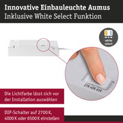 Weiße innovative Einbauleuchte mit DIP-Schalter zur Auswahl der Lichtfarbe 2700K, 4000K oder 6500K