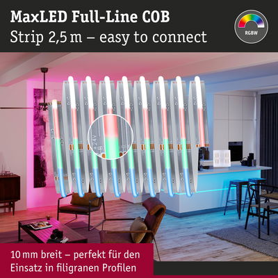 MaxLED Full-Line COB LED Strip 2,5 m RGBW mit 10 mm Breite für filigrane Profile in moderner Wohnküche