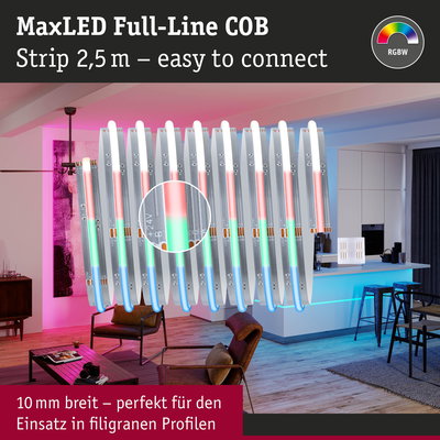 MaxLED Full-Line COB LED Strip 2,5 m RGBW mit 10 mm Breite für filigrane Profile in moderner Wohnküche
