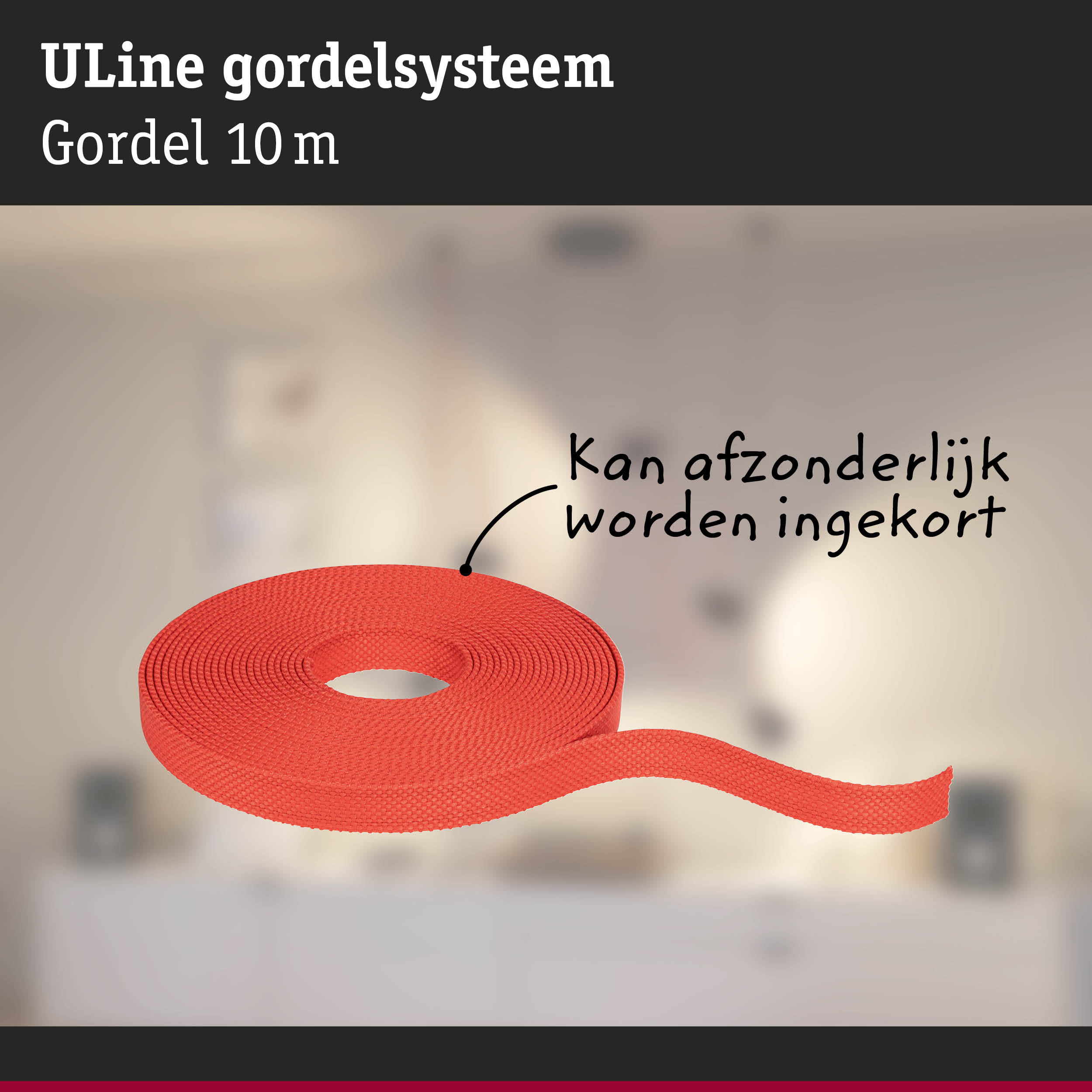 Rode 10 meter ULine gordel voor gordijnsystemen, flexibel en op maat in te korten