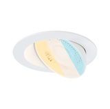 Weißer Einbaustrahler mit schwenkbarem Reflektor und warmweißem bis kaltweißem Licht für flexible Beleuchtung