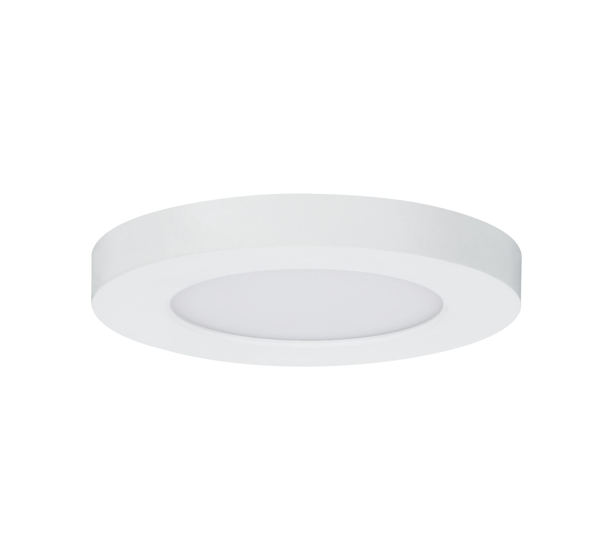 Round white LED ceiling panel with flat design made of plastic for modern indoor lighting