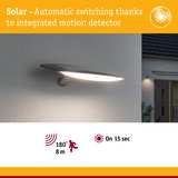 Grey solar-powered outdoor wall light with motion sensor and automatic switching