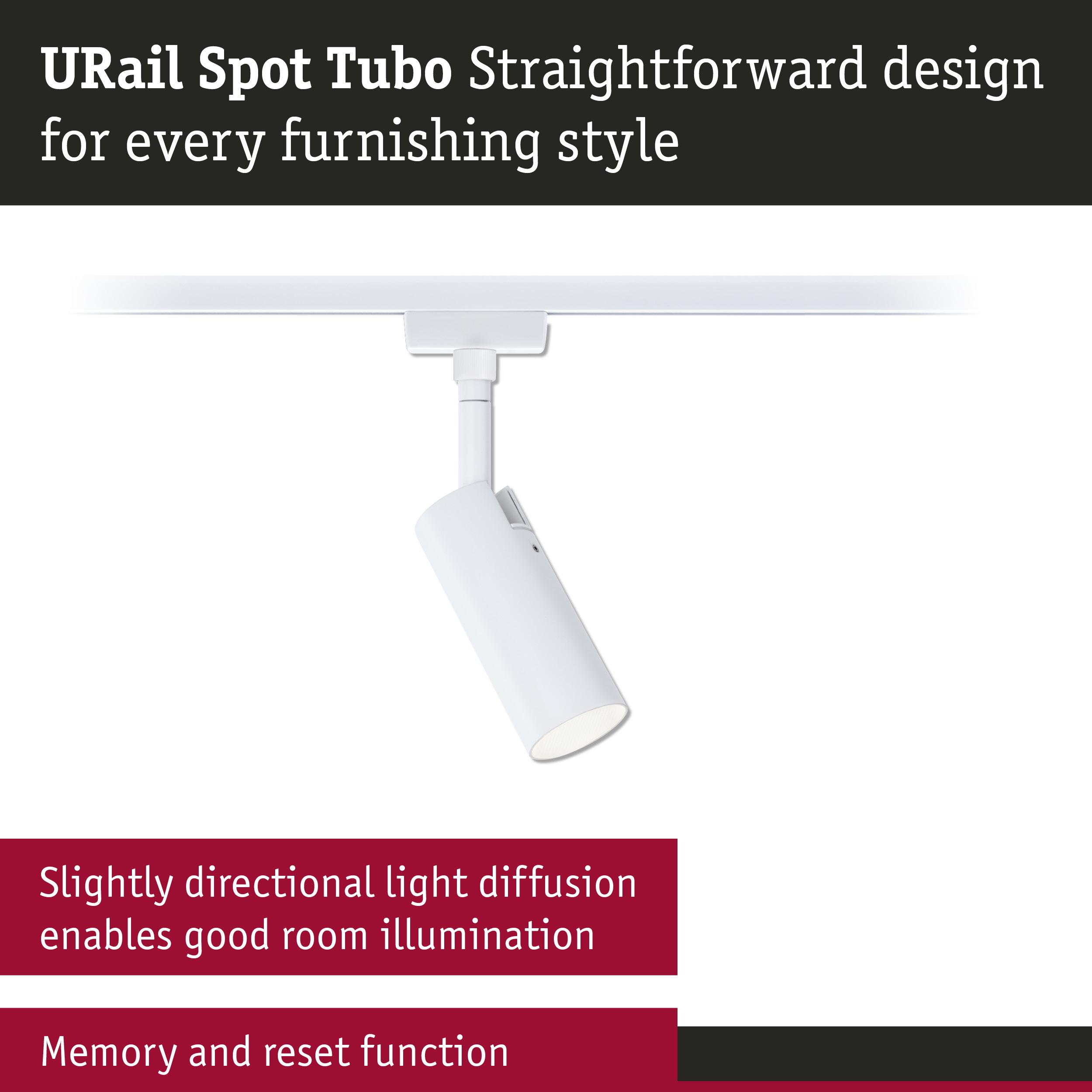 White URail Spot Tubo LED spotlight with slightly directional light diffusion for effective room lighting