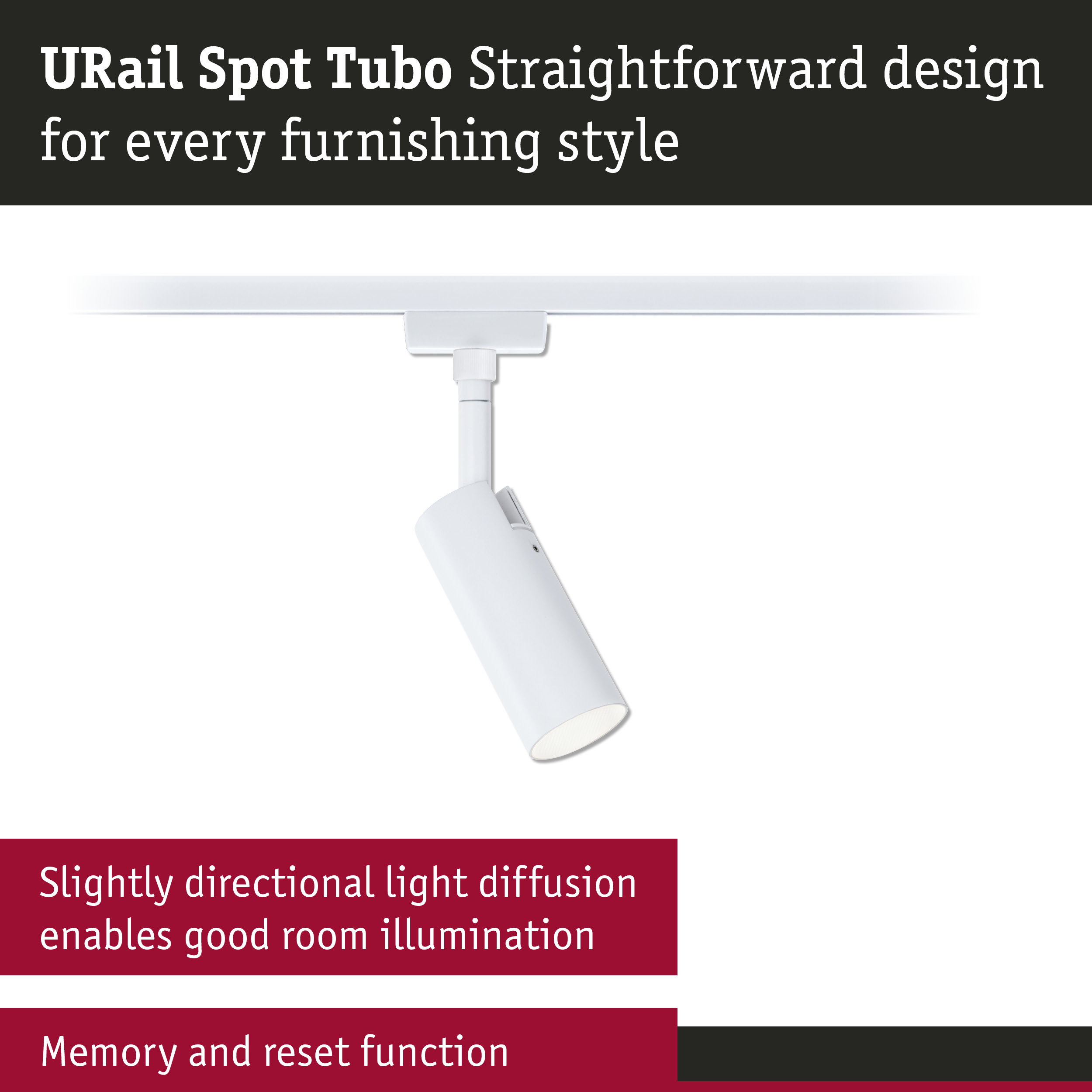 White URail Spot Tubo LED spotlight with straightforward design for versatile room lighting