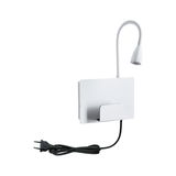 White LED wall lamp with flexible reading arm and black cable for modern home lighting