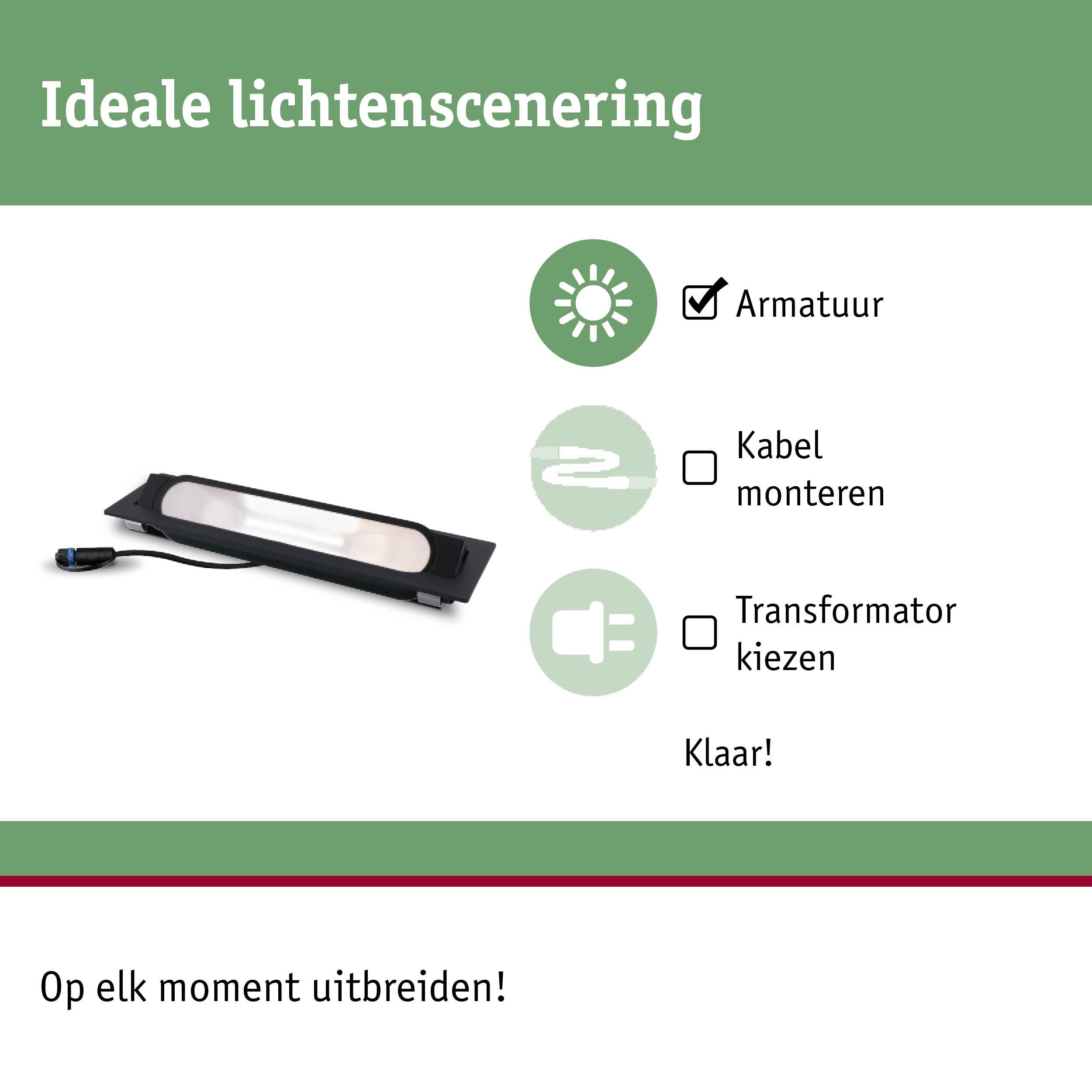 Zwarte LED-armatuur met ingebouwde kabel voor eenvoudige montage en uitbreidbare verlichting