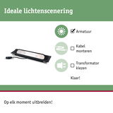 Zwarte LED-armatuur met ingebouwde kabel voor eenvoudige montage en uitbreidbare verlichting