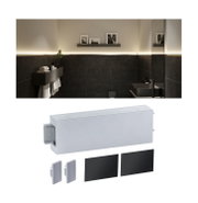White aluminium cable duct cover with accessories for modern LED lighting systems in bathroom