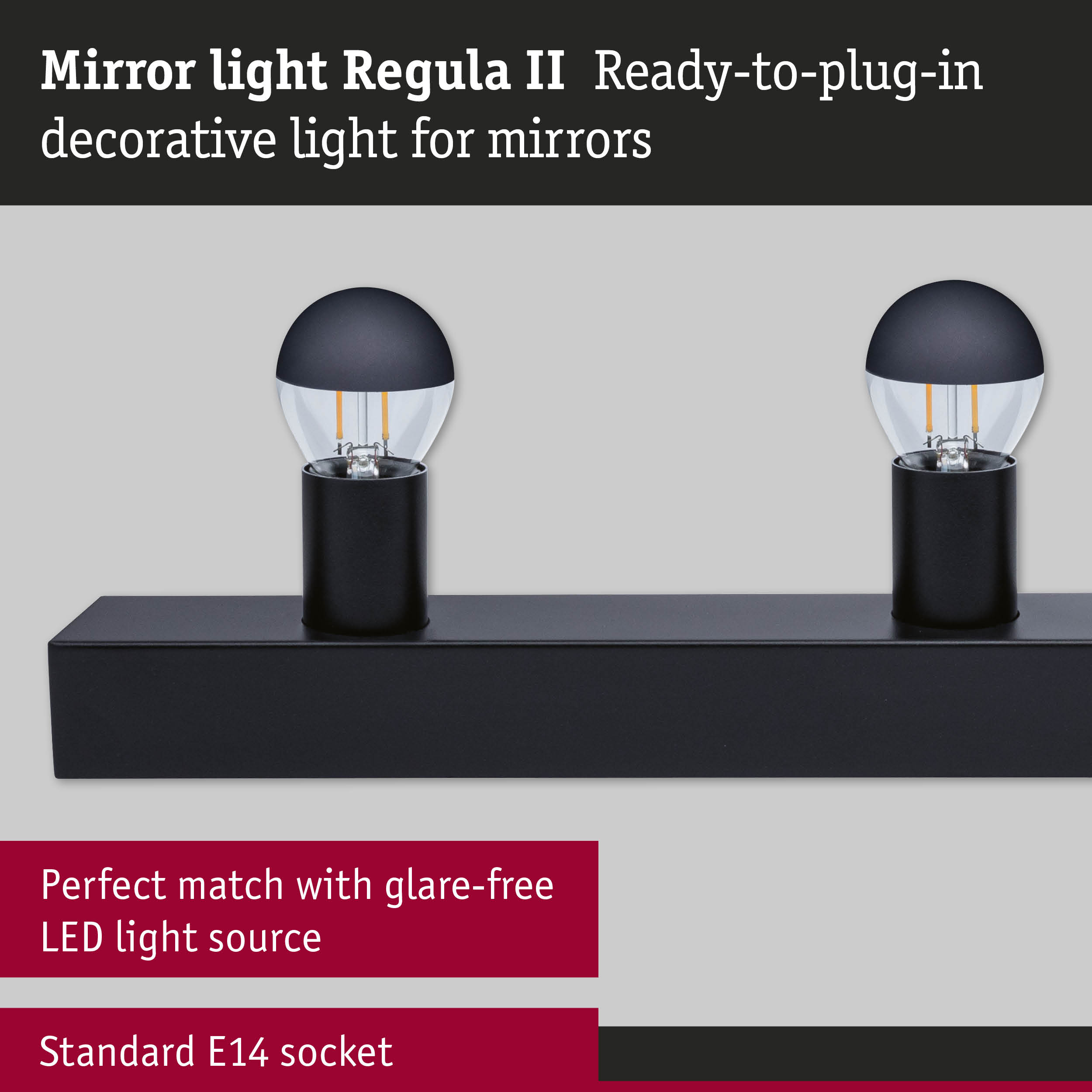 Set Mirror light Regula II including light source 4-lamp E14 2700K 4x250lm 230V 4x2,5W dimmable Black/Crown mirror black matt