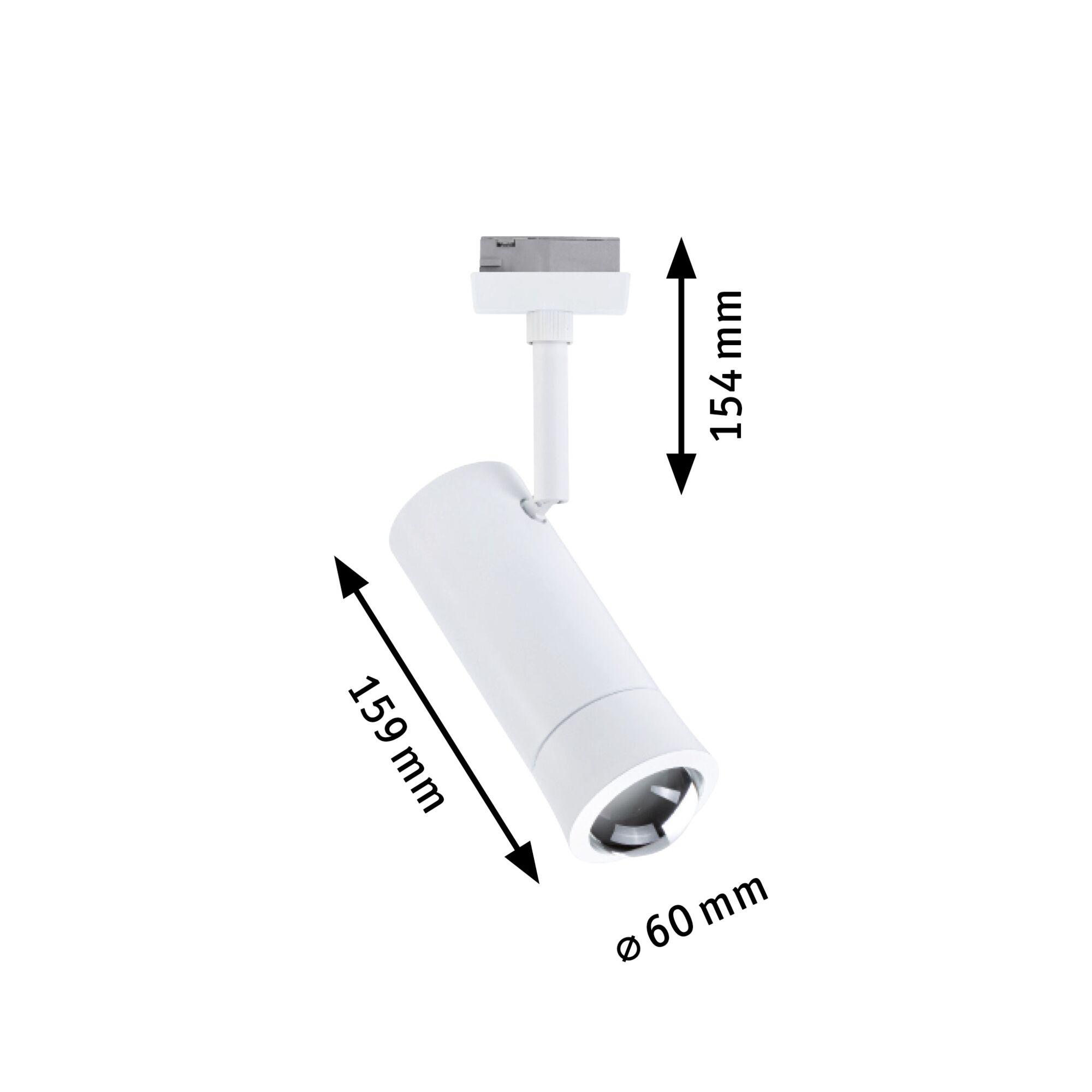 White metal LED spotlight with 154 mm height and 60 mm diameter, modern indoor lighting fixture