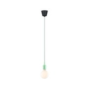 Minimalistische Pendelleuchte mit grünem Kunststofffassungsring und schwarzer Deckenhalterung, LED-Glühbirne