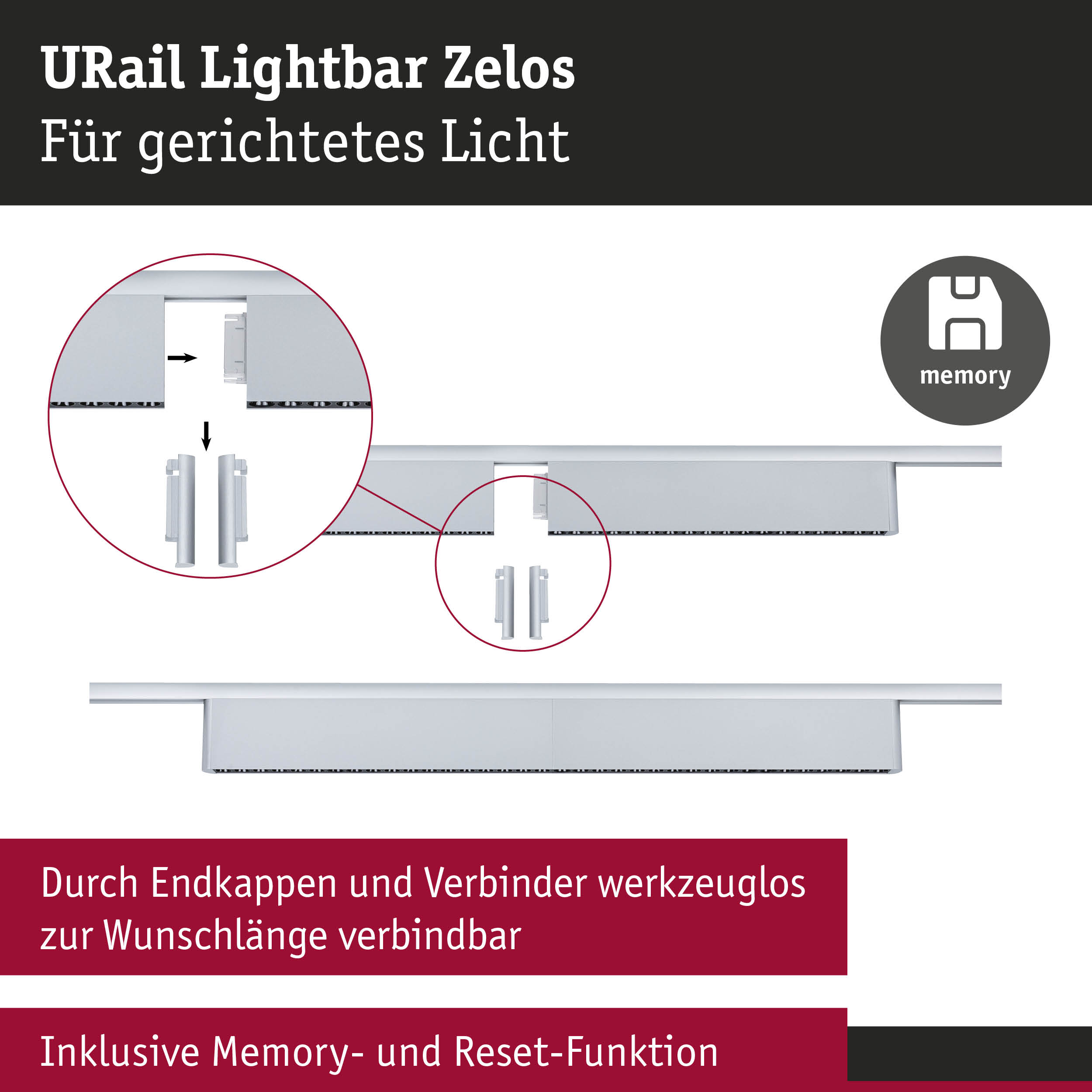 URail Lightbar Zelos in Weiß für gerichtetes Licht mit werkzeugloser Verbindung und Memory-Funktion