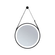 Miroir rond LED avec cadre noir et sangle réglable pour éclairage moderne de salle de bain
