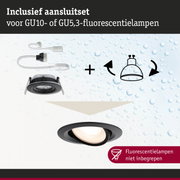 Zwarte inbouwspot met GU10- en GU5,3-aansluitkabels voor LED- en fluorescentielampen
