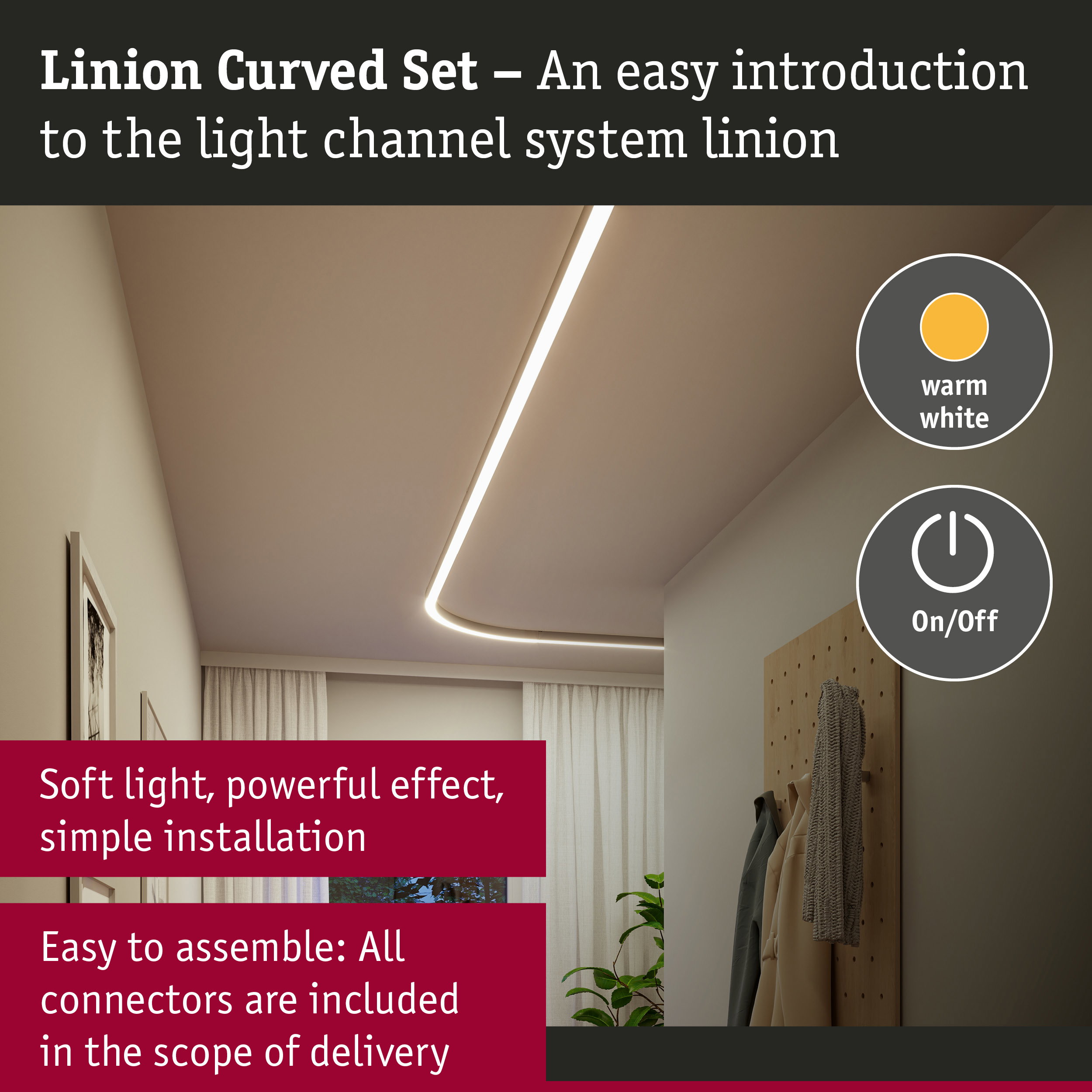 Linion Light Channel Curve Complete Set 230/24V W 3000K Chrome matt