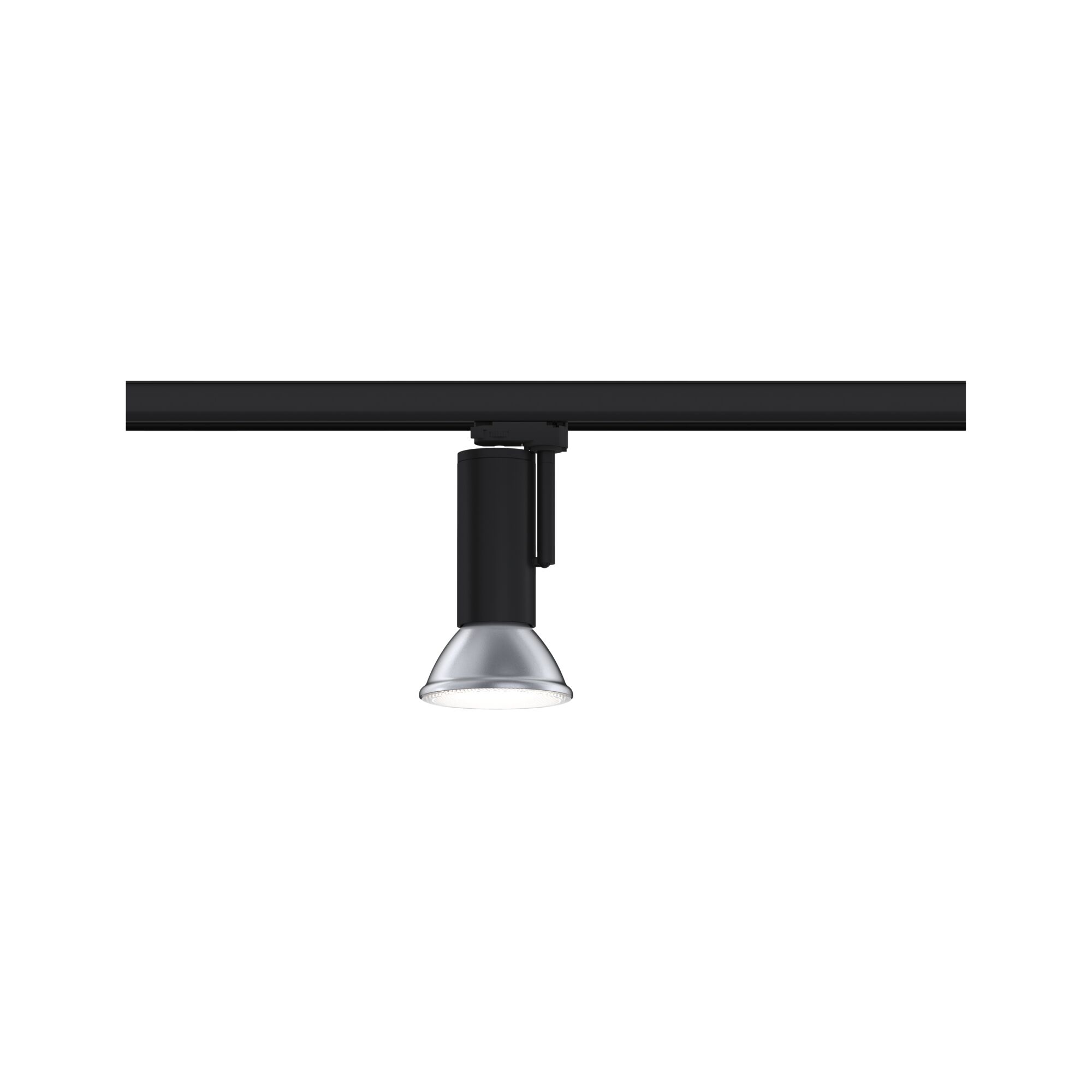 Schwarze LED-Schienenleuchte mit silbernem Reflektor für moderne Innenbeleuchtung