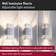White metal wall luminaire Tharin with adjustable light emission and warm white light for cozy accents