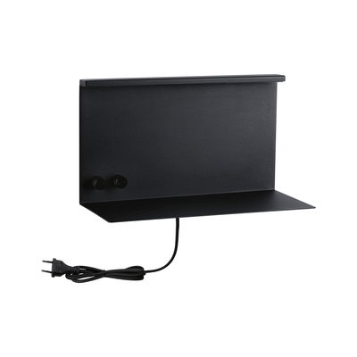 Schwarze Metall-Wandleuchte mit flachem Regal und zwei Drehknöpfen, LED Wandlampe mit Kabel