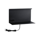 Sort metal væglampe med flad hylde og to drejeknapper, LED væglampe med kabel