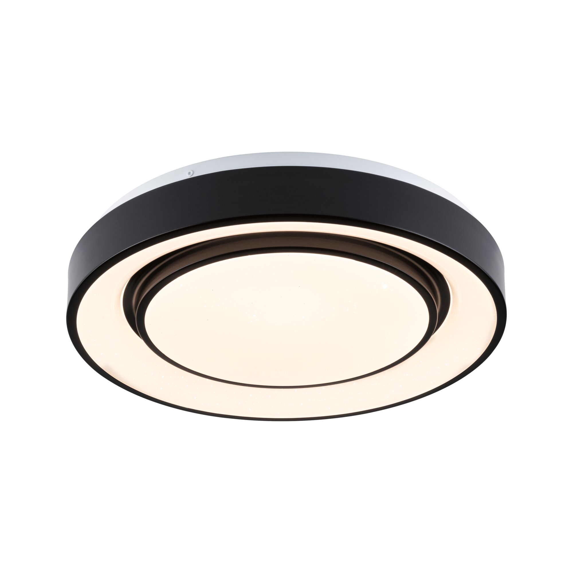 Plafonnier rond en métal noir avec LED blanc chaud et design moderne pour éclairage intérieur