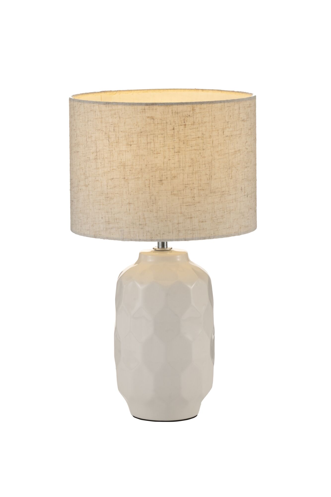 Lampe de table avec pied en céramique crème et abat-jour en tissu beige pour éclairage chaleureux