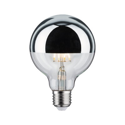 Half-mirrored LED bulb with E27 base made of clear glass for energy-efficient lighting