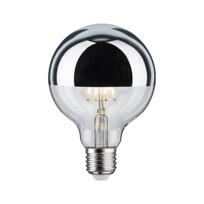 Half-mirrored LED bulb with E27 base made of clear glass for energy-efficient lighting