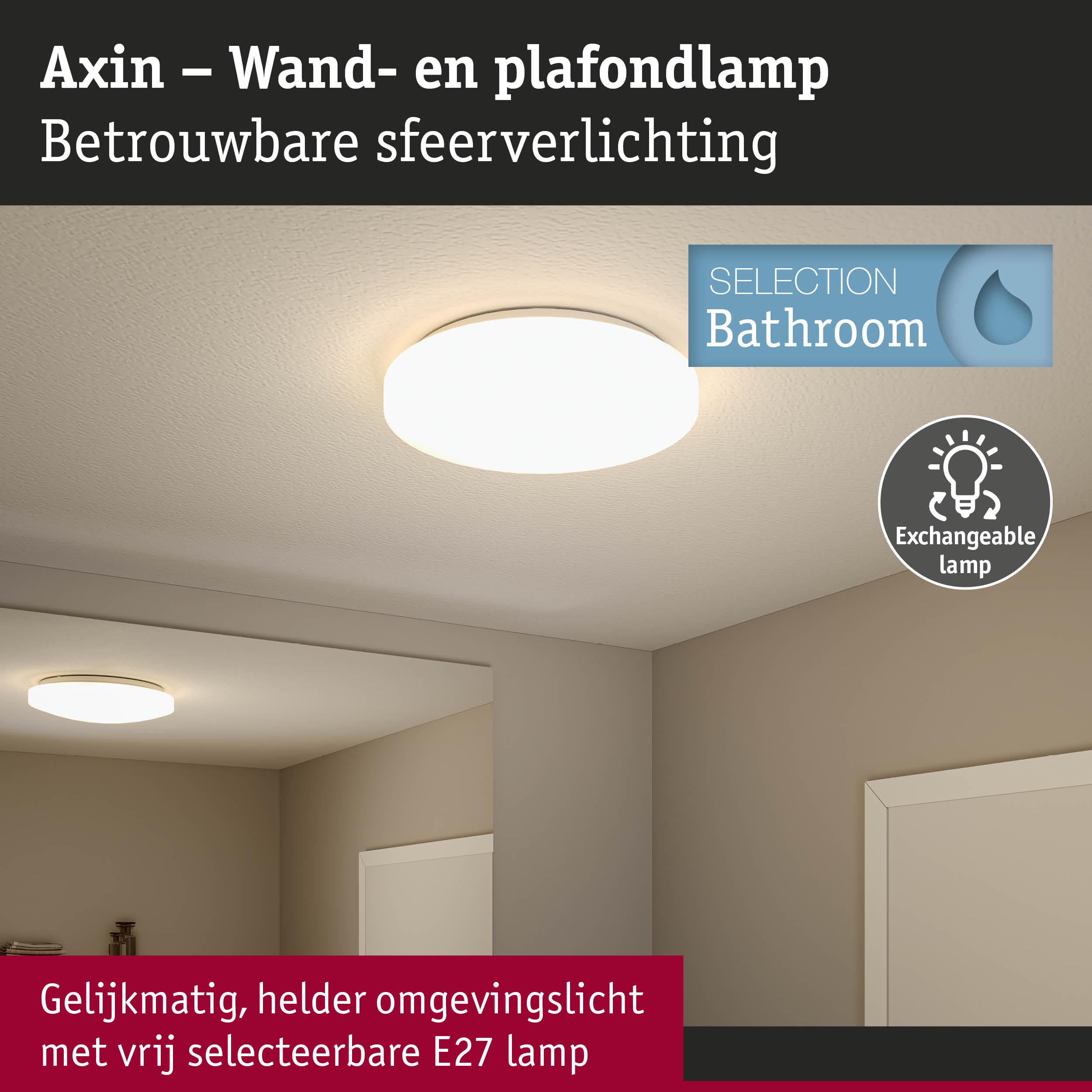 Axin ronde witte plafond- en wandlamp voor badkamer met verwisselbare E27-lamp voor sfeerverlichting