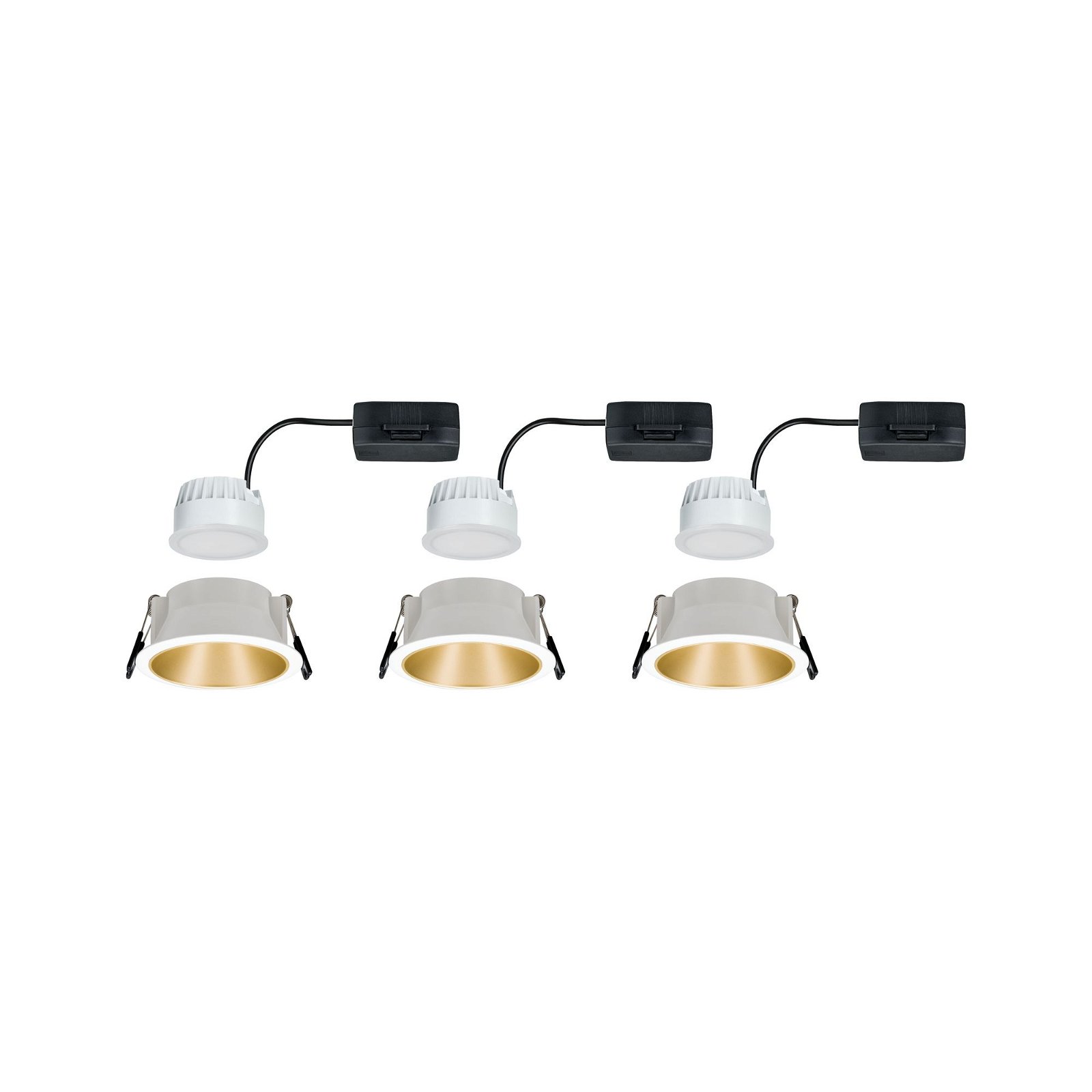LED Recessed luminaire 3-Step-Dim Cole Coin Basic Set IP44 round 88mm Coin 3x6,5W 3x460lm 230V dimmable 2700K White/Gold matt