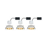 Trois spots encastrés LED blancs avec intérieur doré et câble noir pour éclairage intérieur