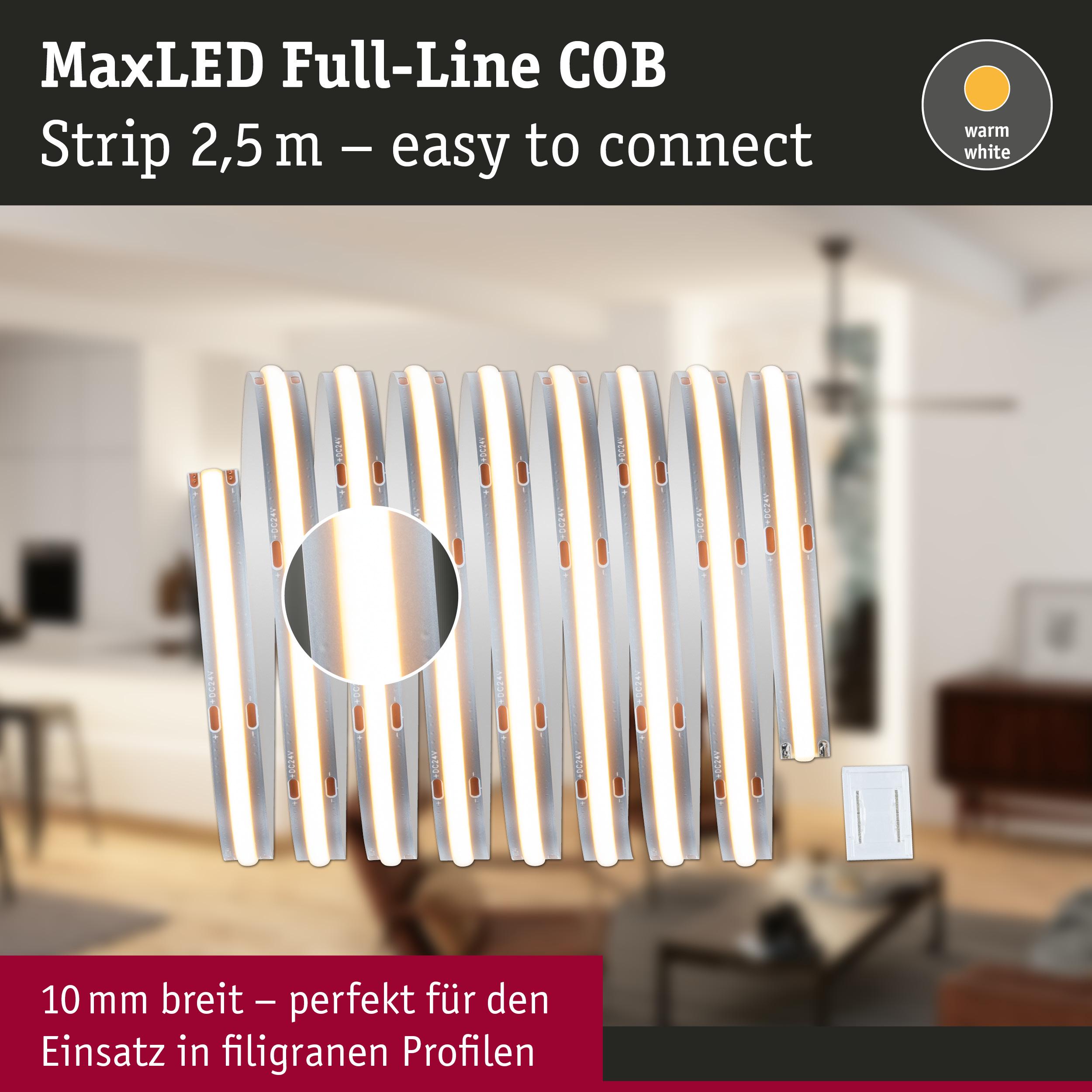 MaxLED Full-Line COB LED-Streifen 2,5 m in warmweiß, 10 mm breit, einfach zu verbinden, für filigrane Profile