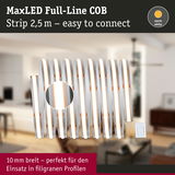 MaxLED Full-Line COB LED-Streifen 2,5 m in warmweiß, 10 mm breit, einfach zu verbinden, für filigrane Profile