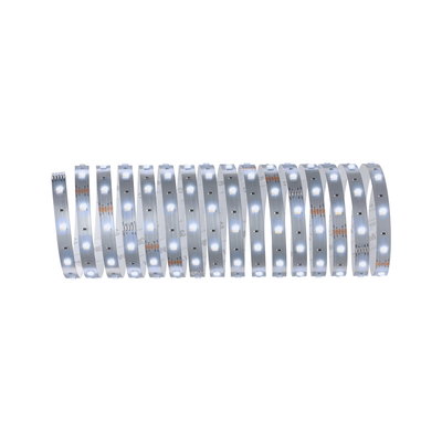 Flexible white LED strip with silver base for modern lighting applications and decoration.
