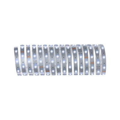 Flexible white LED strip with silver base for modern lighting applications and decoration.