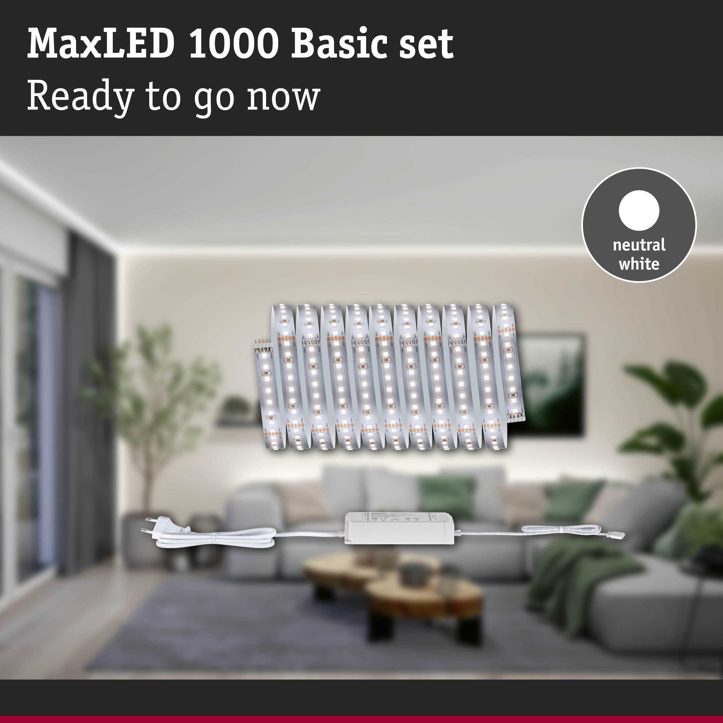MaxLED 1000 Basic set with neutral white LED strips and power supply for home lighting