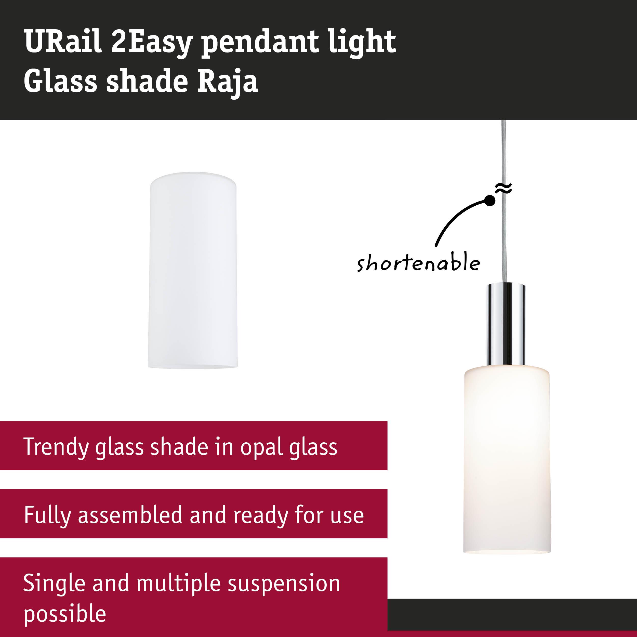 URail 2Easy pendant light with opal glass shade in white and chrome metal for adjustable lighting