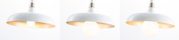 Modern white metal pendant light with gold interior ring and round LED bulb for living spaces