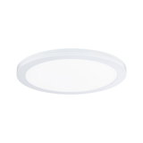 Round white LED ceiling light with flat design made of plastic for modern interiors
