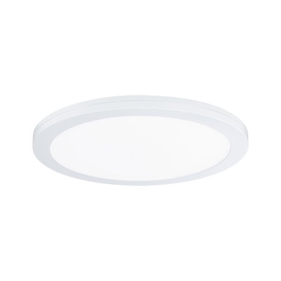 Round white LED ceiling light with flat design made of plastic for modern interiors
