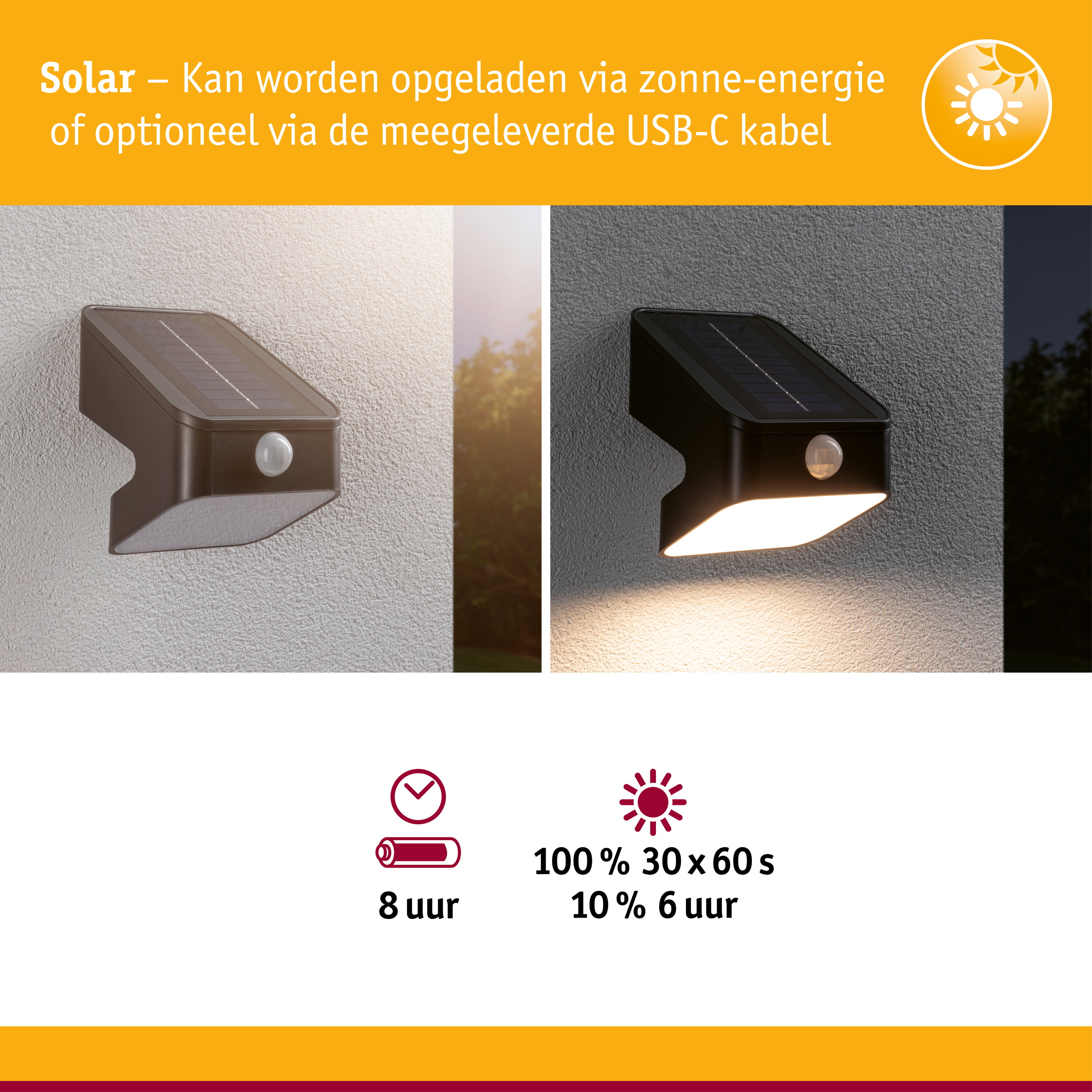 Zwarte solar buitenwandlamp met bewegingssensor, overdag uit, 's nachts LED-licht aan