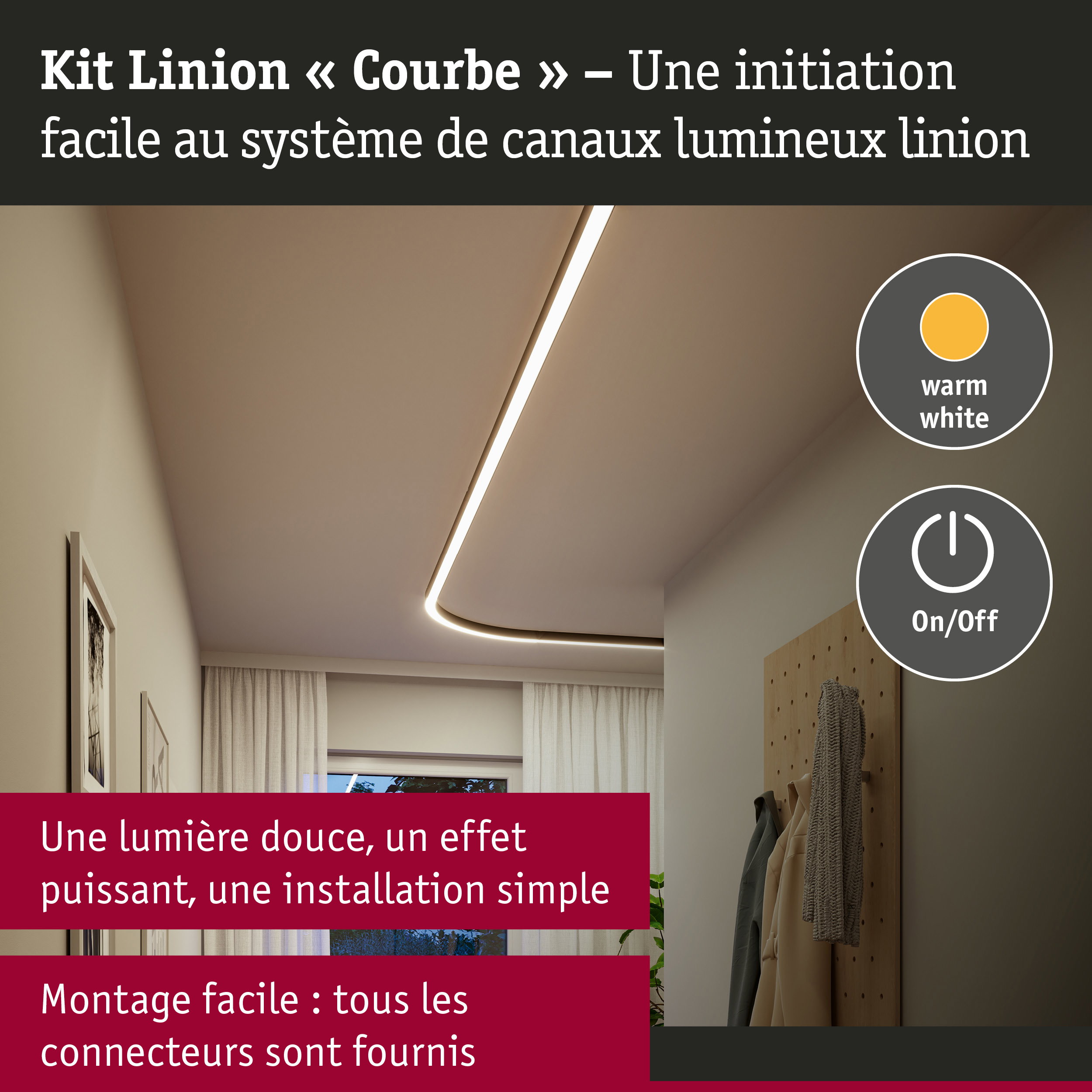 Linion Canal lumineux Courbe Kit complet 230/24V W 3000K Noir signal