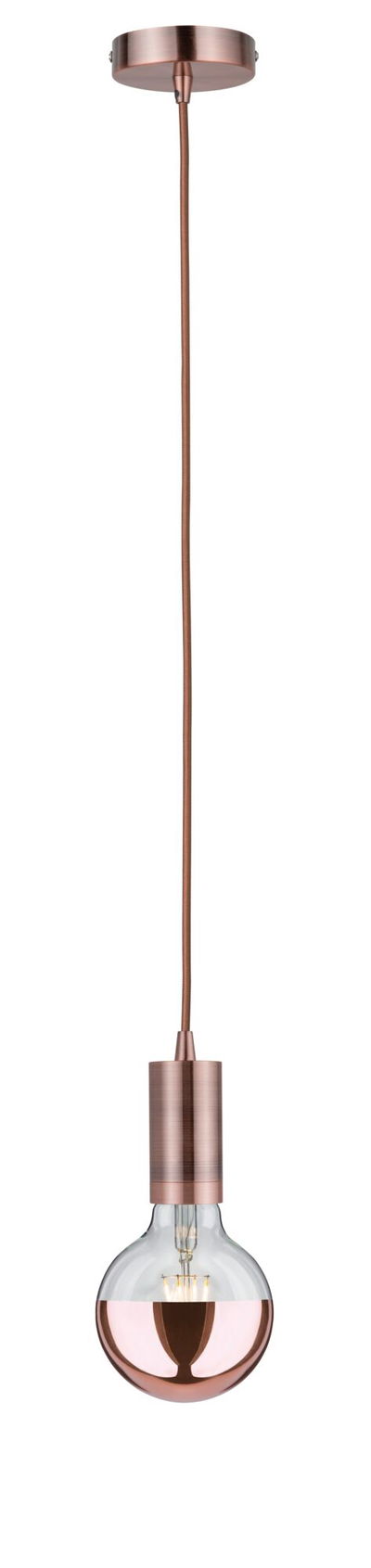 Pendant light with copper socket and half-mirrored glass bulb for stylish modern interiors